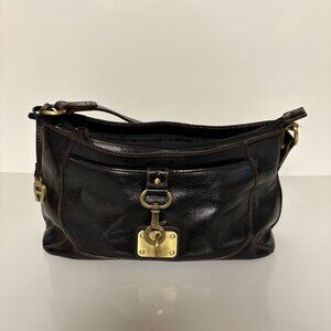 Etienne Aigner Black Leather Shoulder Bag Multiple Compartments Top Zipper